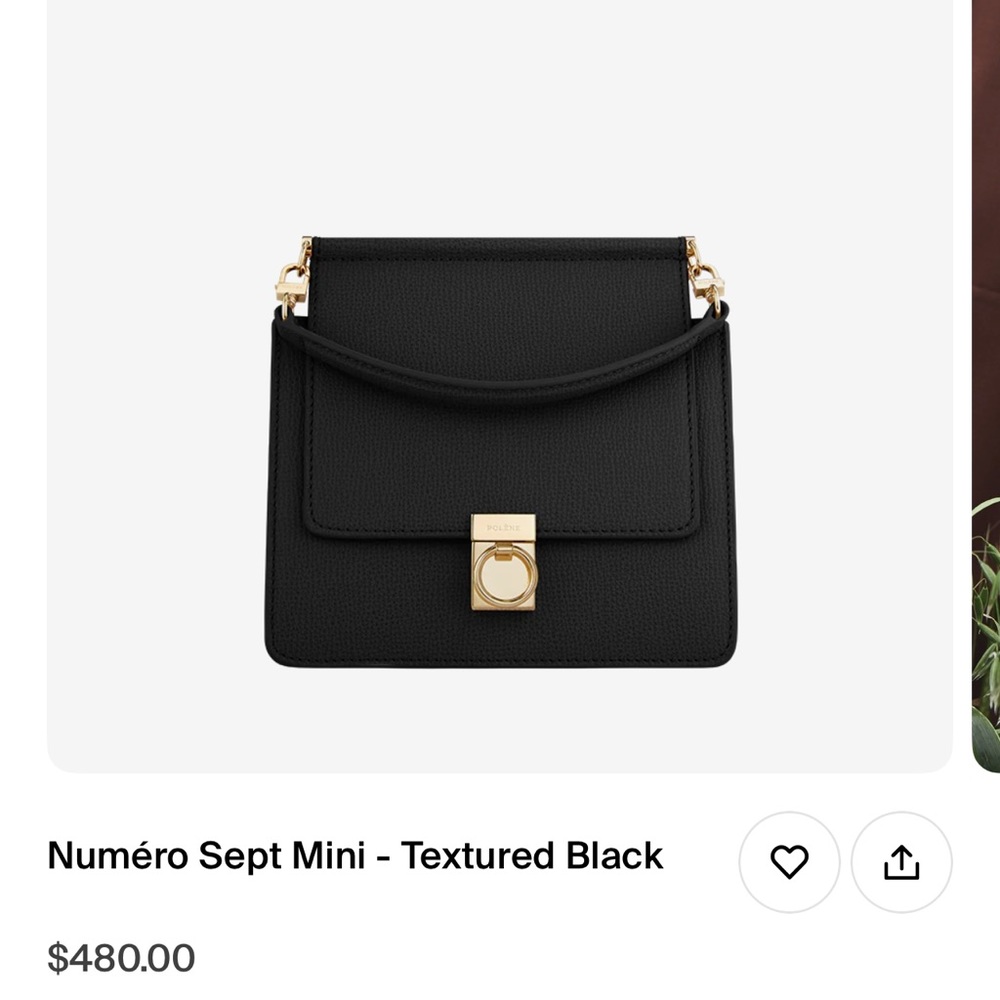Polene Número sept mini-textured black and gold hardware